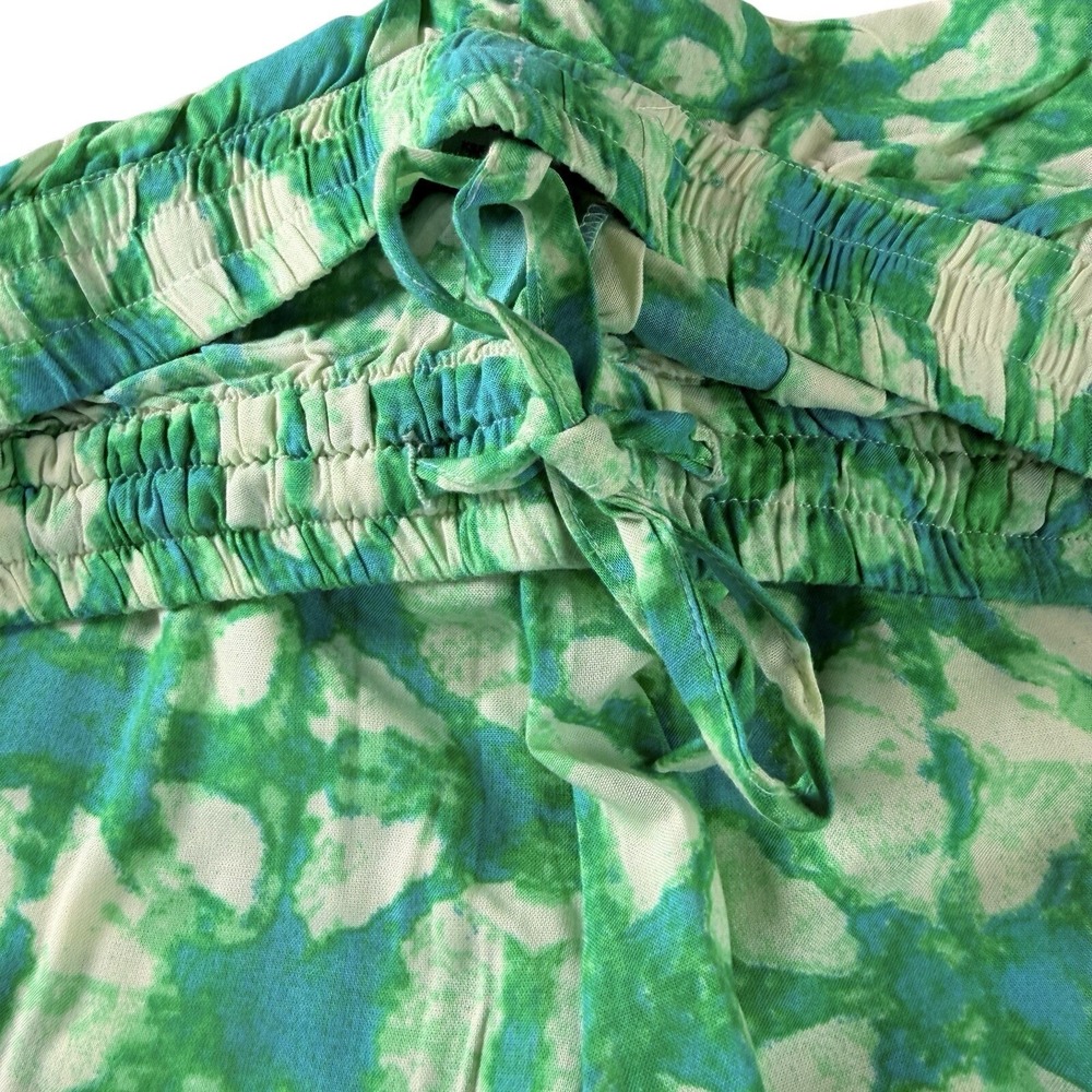 Utsa Women's Size XLarge Wide Leg Green & Turquoise Block Print Drawstring Pants - Picture 4 of 7